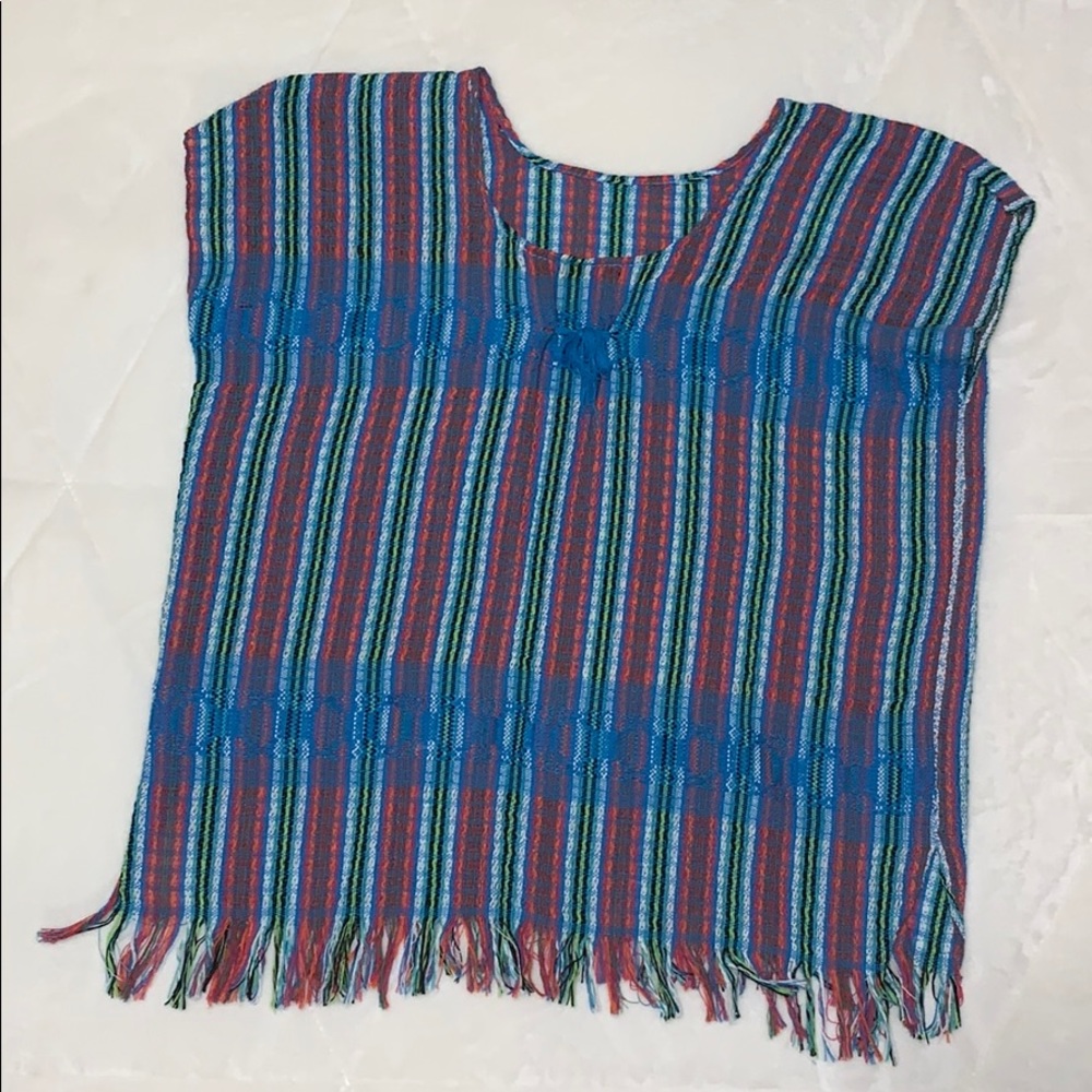 Artisanal Blue Poncho Style Top